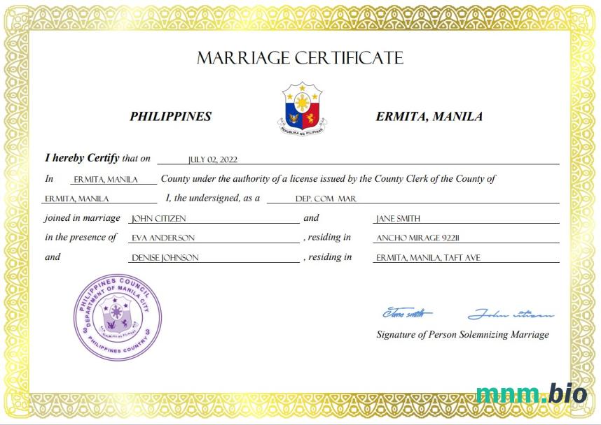 Philippines akt małżeństwa Word i PDF szablon